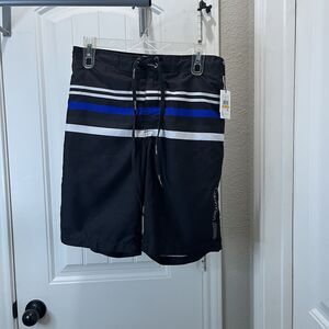 Calvin Klein Black Blue Striped Swim Trunks Mesh Lined Mens Size S NEW